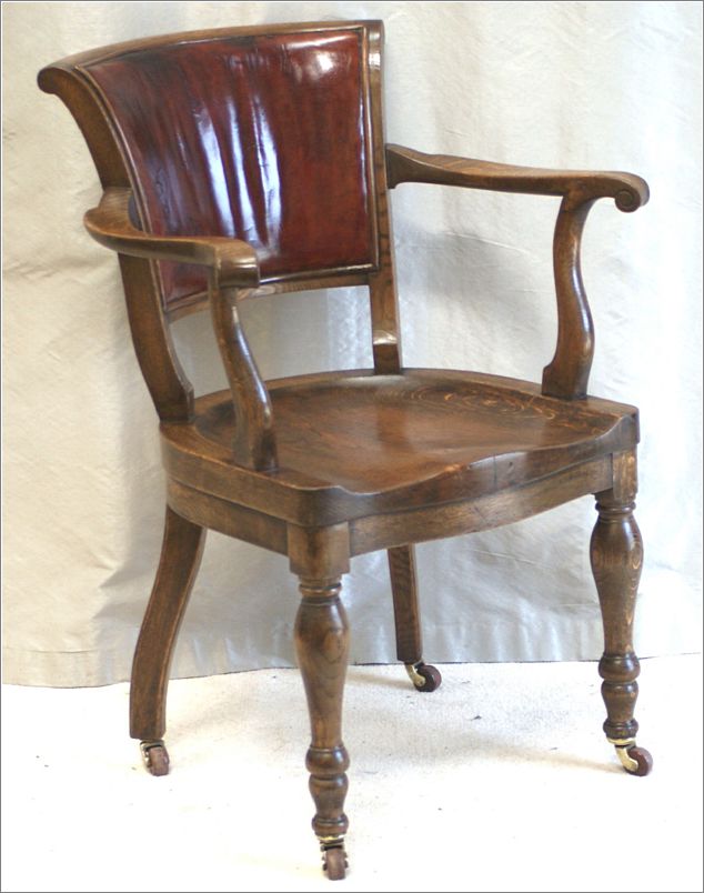 9049 Antique Oak Desk Chair by Shoolbred London